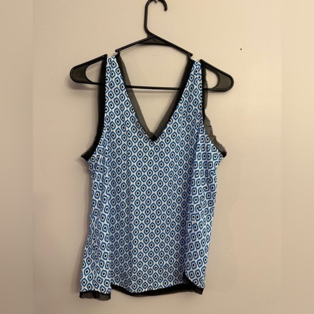 Halogen Blue and White Patterned Top NWOT